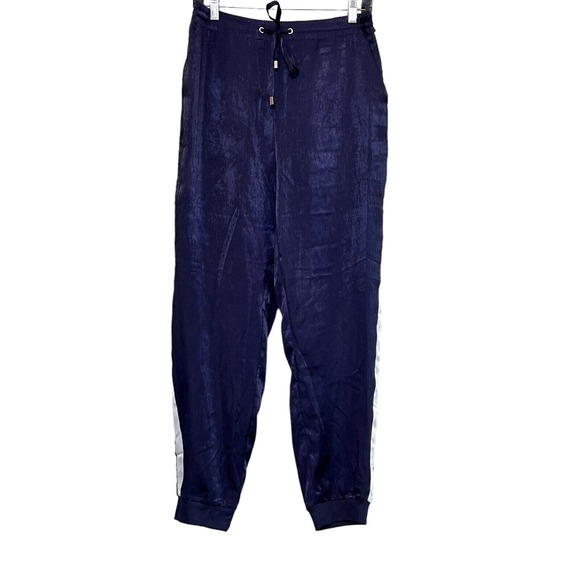 Soprano Silky‎ Joggers Elastic Waist Navy With White Tuxedo Stripe Size Large - Picture 1 of 8